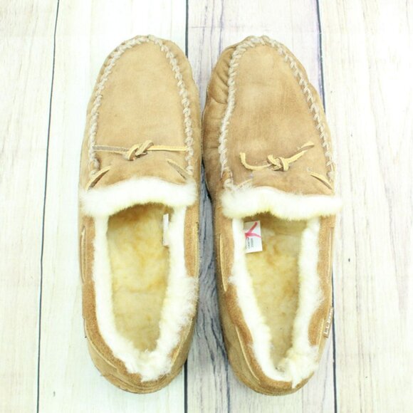 LL Bean Brown Suede Wicked Good Shearling Lined Moccasin Slippers Size 11 M - Picture 6 of 9